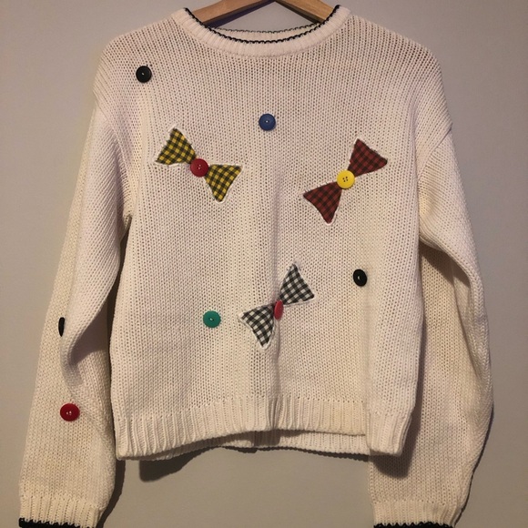 Vintage Women’s Size Small Bow and Button Sweater - Picture 1 of 5